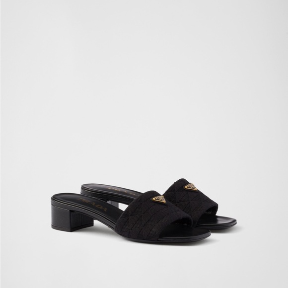 Prada Black Embroidered fabric sandals 37.5 slip on mule - Picture 1 of 9